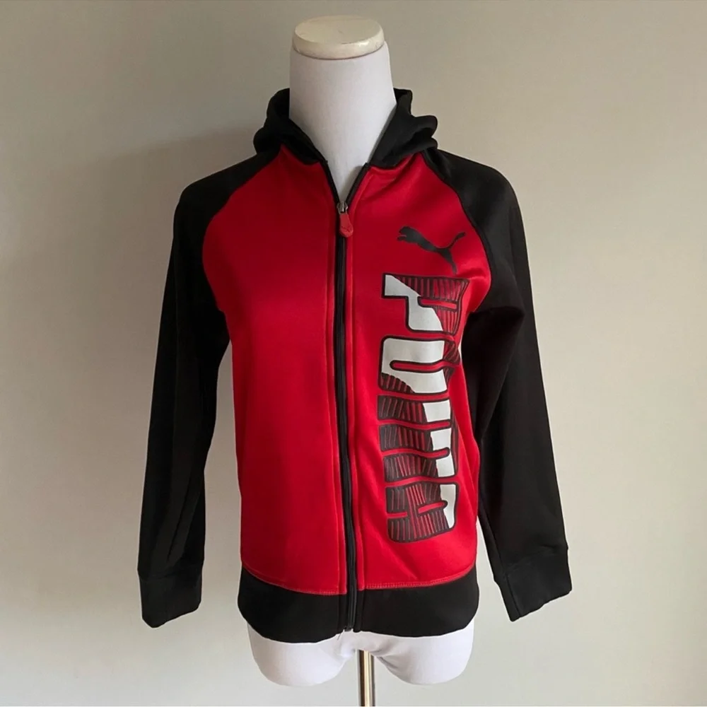 PUMA Red/Black Zip Up Hoodie Sweatshirt Boys Jacket